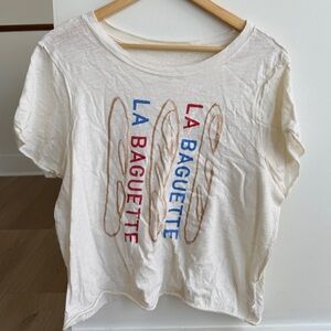 Maeve White Tee with Blue and Brown Graphic